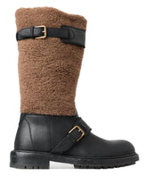 Dolce & Gabbana Black Leather Brown Shearling Boots -   -  Dolce & Gabbana.
